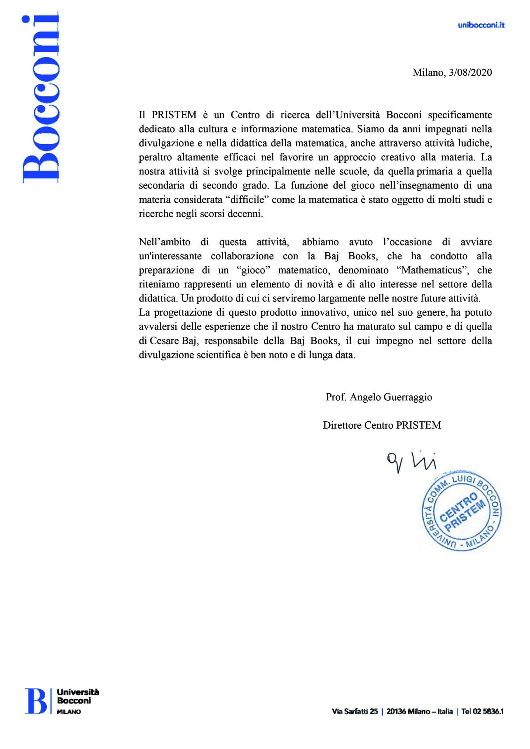 Referenza Università Bocconi per Mathematicus